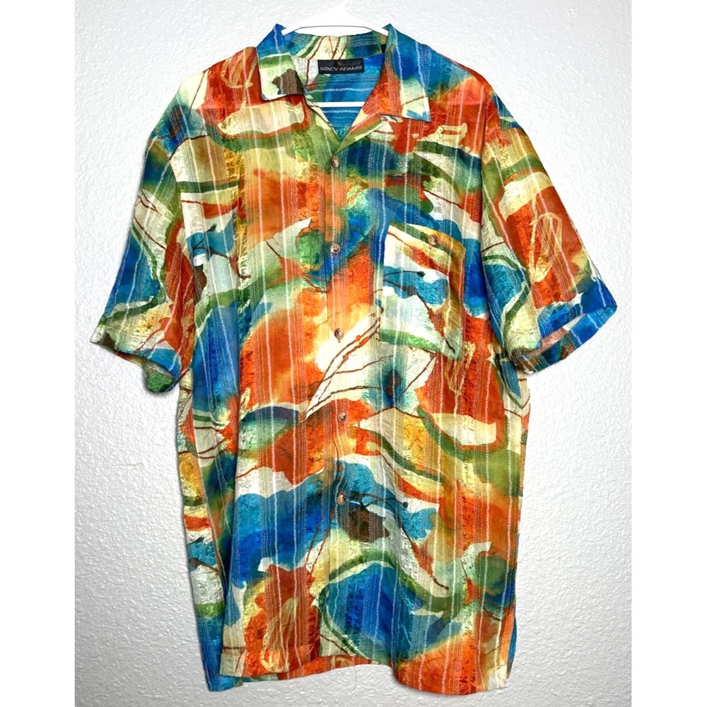 Stacy‎ Adams Shirt Men's Large Multicolor Sheer Striped Geometric Abstract